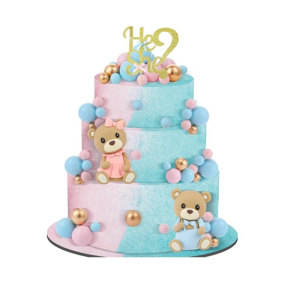 Gerrii  Gender Reveal Cake Topper Set, Includes He or She Cake Topper assortment - Picture 1 of 9